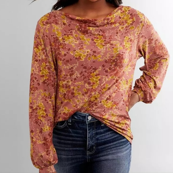 NWOT Buckle Black Floral Wide Cowl Neck Top - Picture 1 of 7